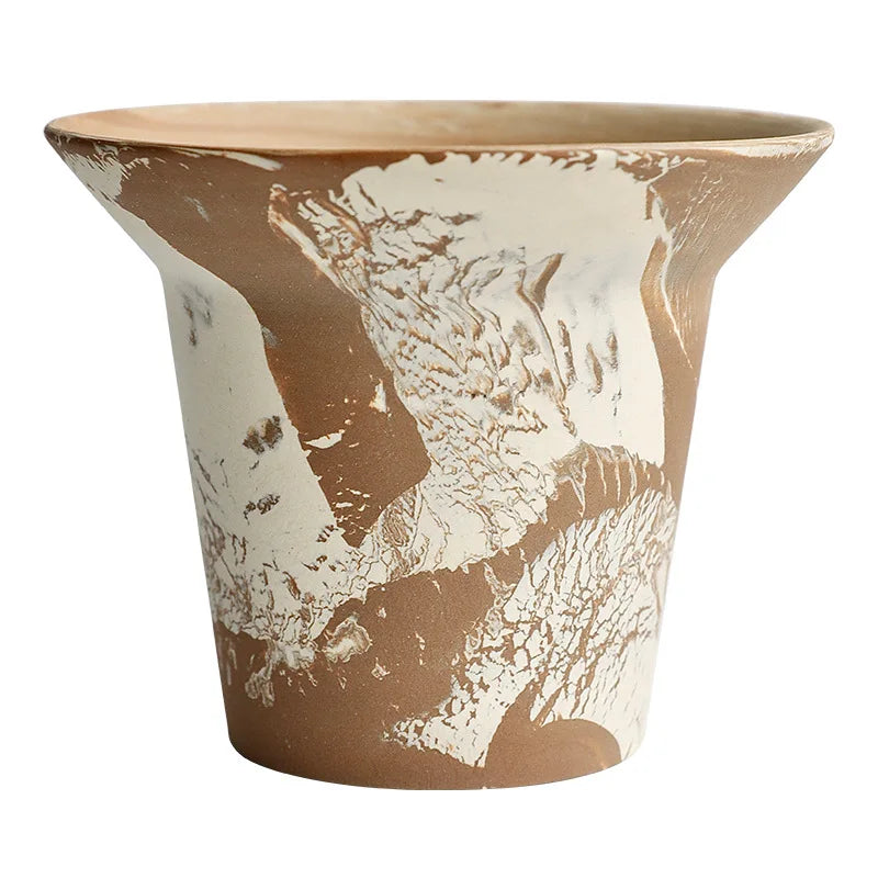 Wholesale 15cm Marble Glazed Ceramic Planter with 10cm Saucer Drainage Pot for Indoor Plants