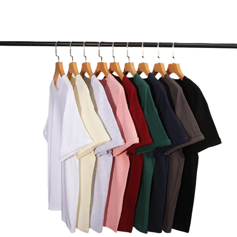 Bangladesh China Factory Price 200g Heavyweight Cotton Drop Shoulder T Shirt Solid Color Short Sleeve Crew Neck Unisex T Shirt