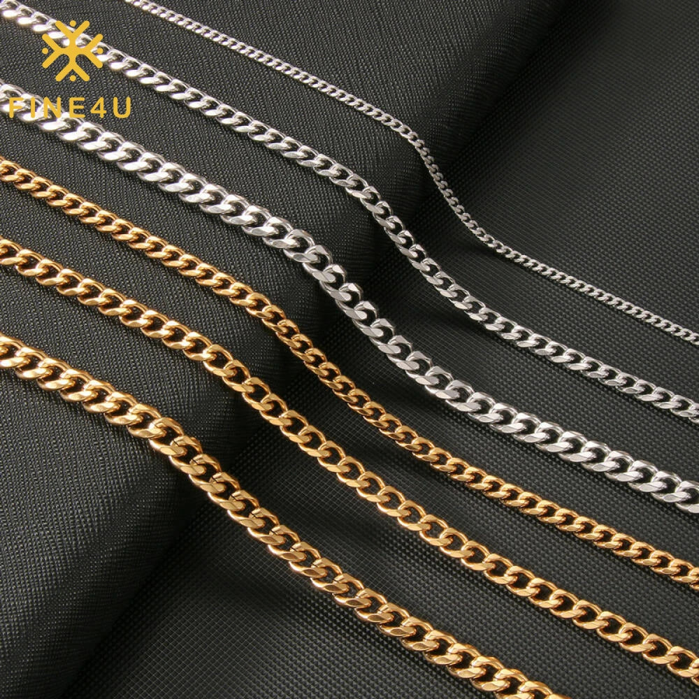 3MM 5MM 6MM 7MM Cuban Link Chain Stainless Steel Necklace Waterproof 18K Gold Plated Punk Men Women Miami Cuban Chain Jewelry