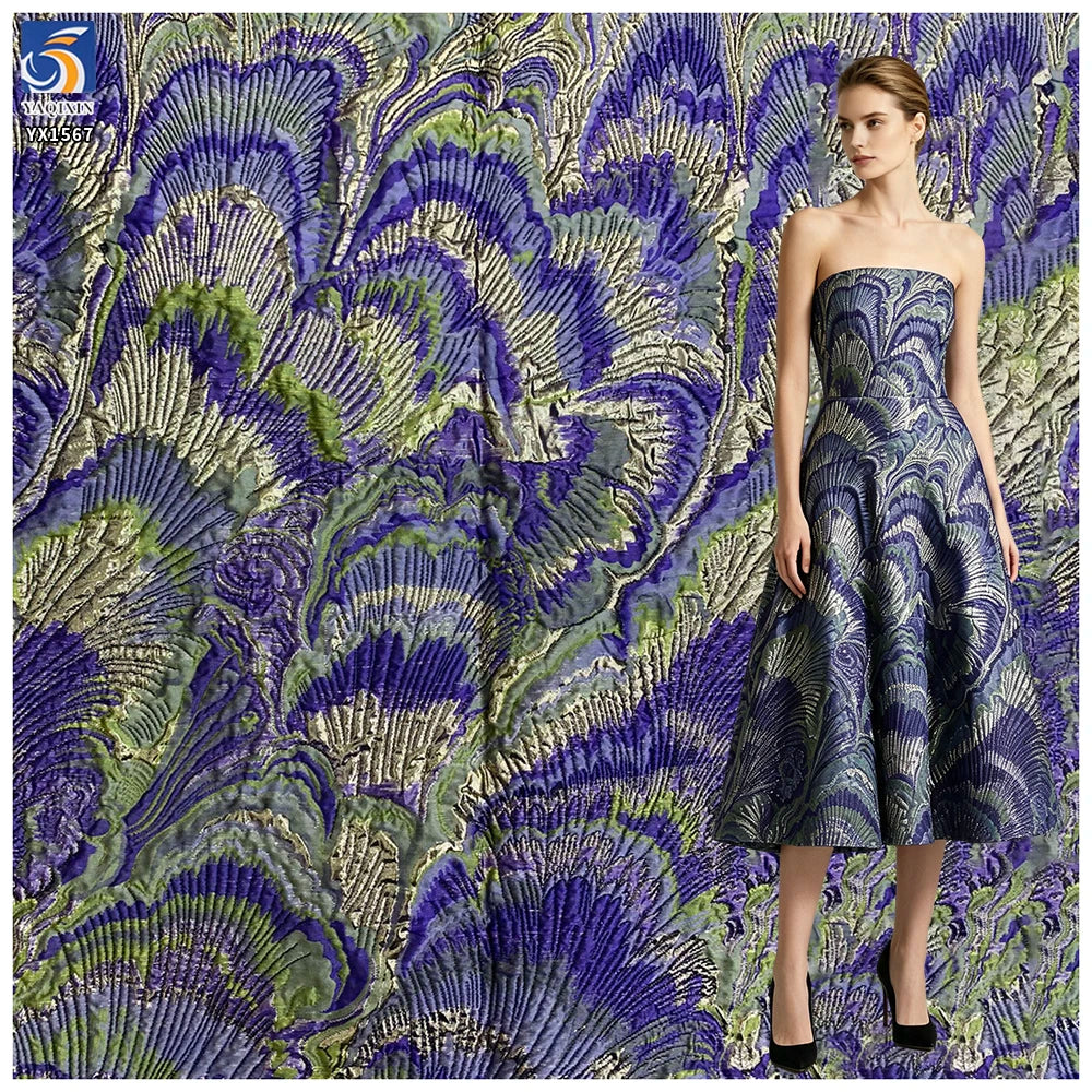 YX1567 Peacock Feather Jacquard Brocade Fabric for Dresses Traditional Clothing and Fashion Garment Sewing MegaBDM