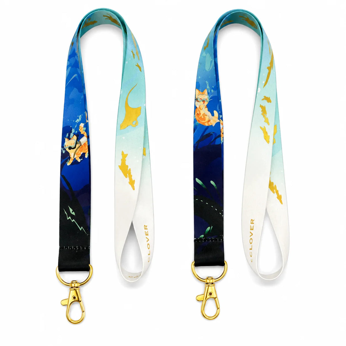Custom Sublimation Polyester Lanyard with Gold Lobster Clasp Ocean Theme Printed Neck Strap MegaBDM