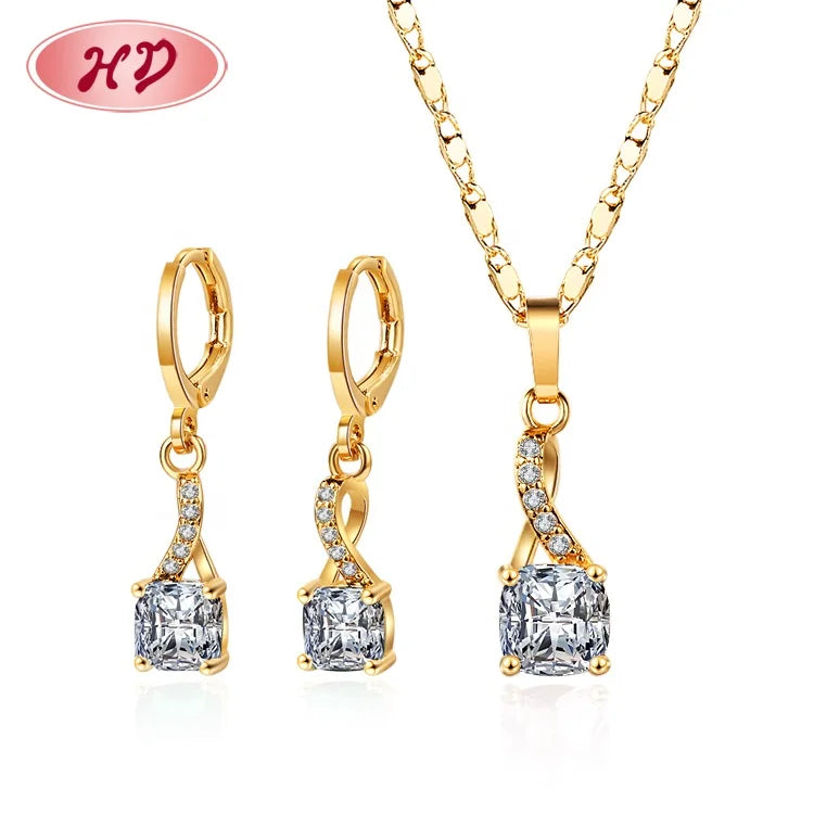 HengDian Jewelry Fashion 18k Laminated Gold Wholesale Necklace Pendant Earring Jewelry Sets for Women