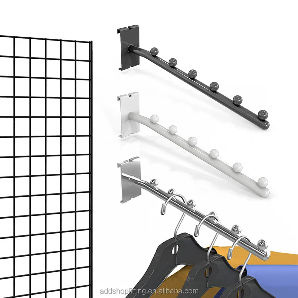 3 Color Iron Grid Panel Horizontal Wall-Mounted Slatwall Hook with Chrome Finish for Retail Display