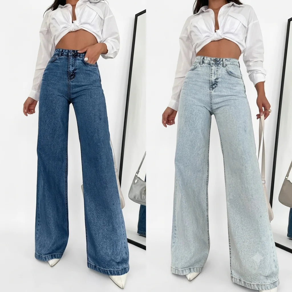 China Bangladesh Factory Price OEM Customized Logo Embroidery European American Street Style Loose Fit Straight Women Jeans MegaBDM