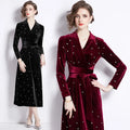 Winter Vintage V-Neck Slim Casual Midi Dress for Women Lace Dress