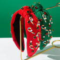 Christmas Headband for Women Candy Cane Beaded Embellished Hair Accessories Red Green Holiday Party Headwear