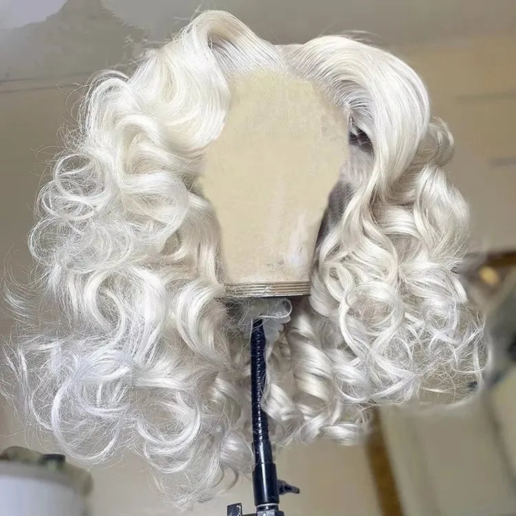 Luxury 613 Platinum White Blonde Lace Frontal Human Hair Wig - Voluminous Body Wave Brazilian Remy Hair Wig MegaBDM