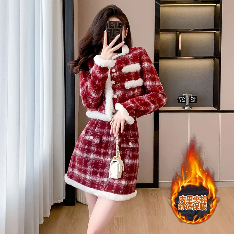 Fall Roman 2 Piece Set for Women Top And Plaid Hand-Painted Slim Set Clothing Wholesale