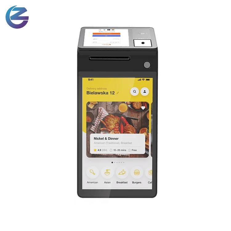 Compact Dual Screen POS with GPS WiFi 4G Connectivity and Thermal Printer Designed for Rapid Queue Management in Busy Outlets