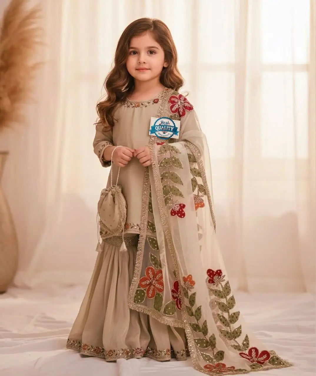 Premium Kids GMY Silk Embroidered Sharara Set with Digital Print GMY Silk Dupatta Girls Ethnic Wear Export Quality MegaBDM