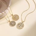 QIKU Coin Zircon Pendant Necklace Fashion 18K Gold Plated Copper Jewelry for Woman Man Daily Wear