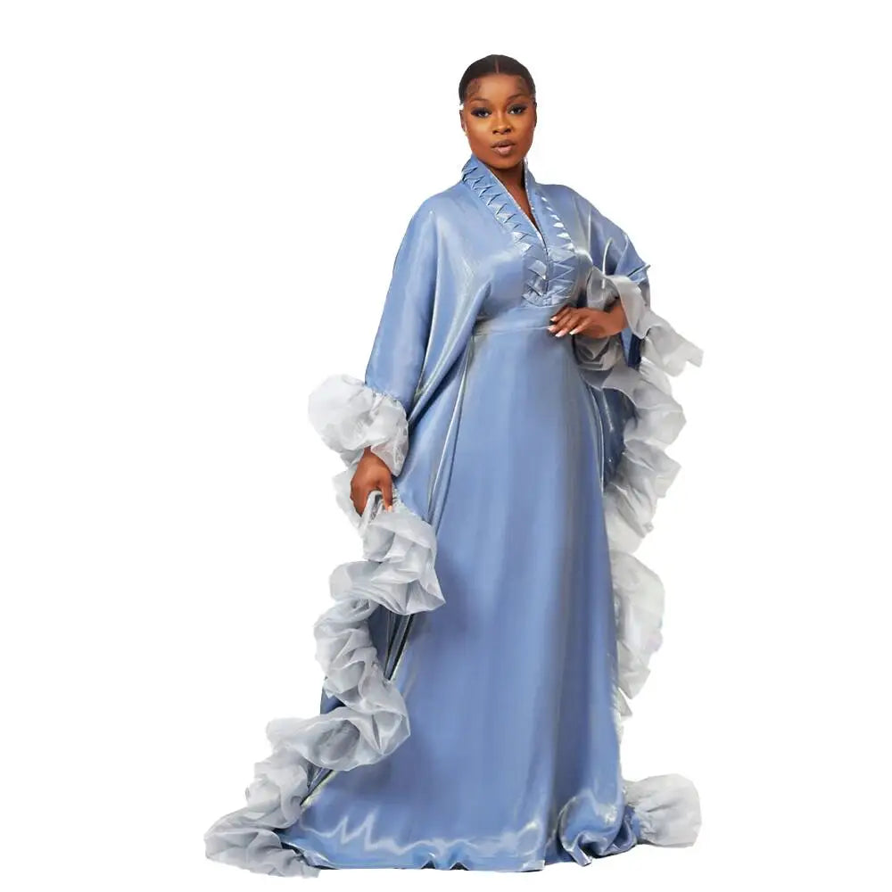 Direct Sale Women's Light Blue African Dress Traditional Clothing for Adults Plus Size Large Dress InStock africa clothing