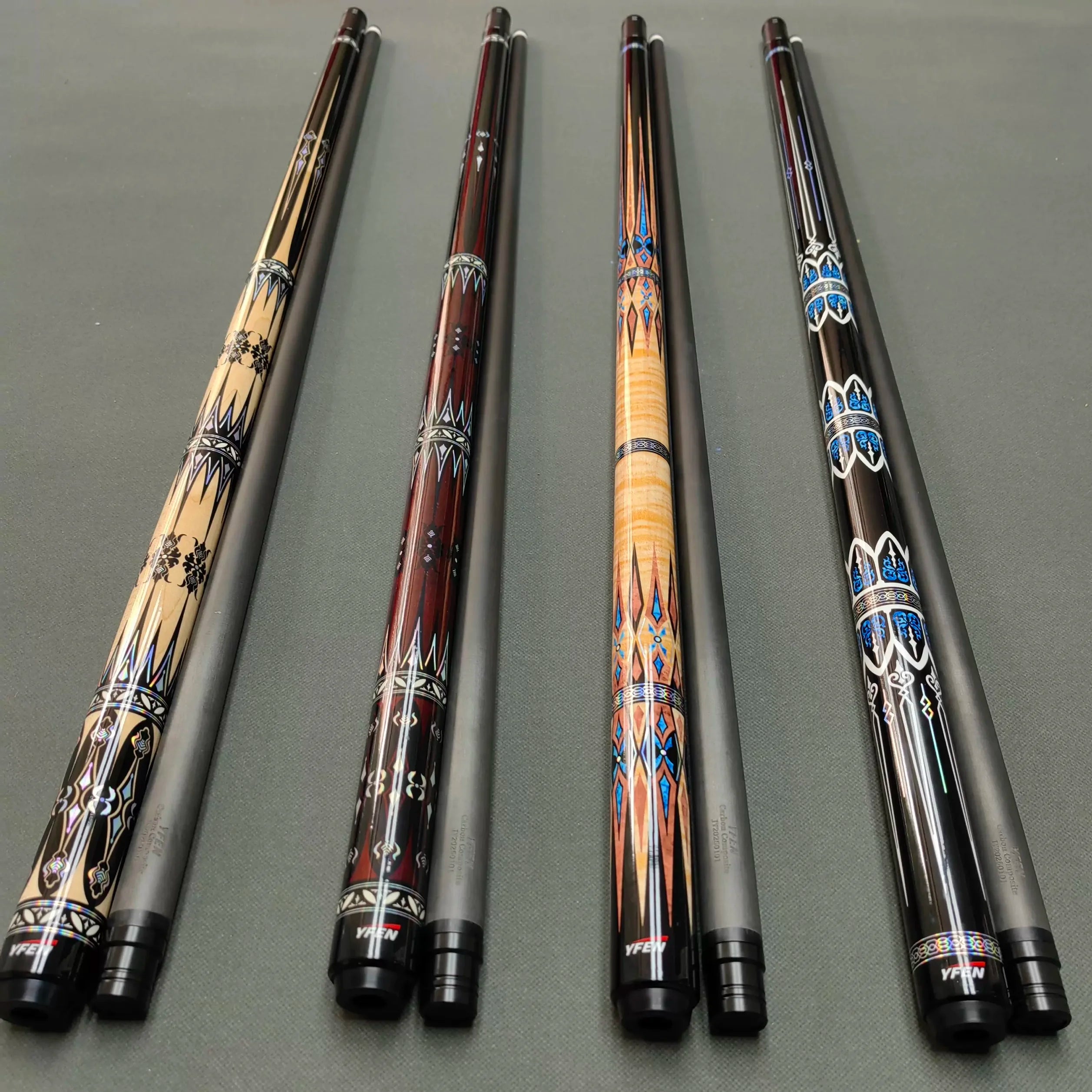 Yfen 1/2 Split Radial Joint Full Carbon Fiber Shaft 12.5mm Leather Grip XTC Ferrule Extension Pool Cue 19oz