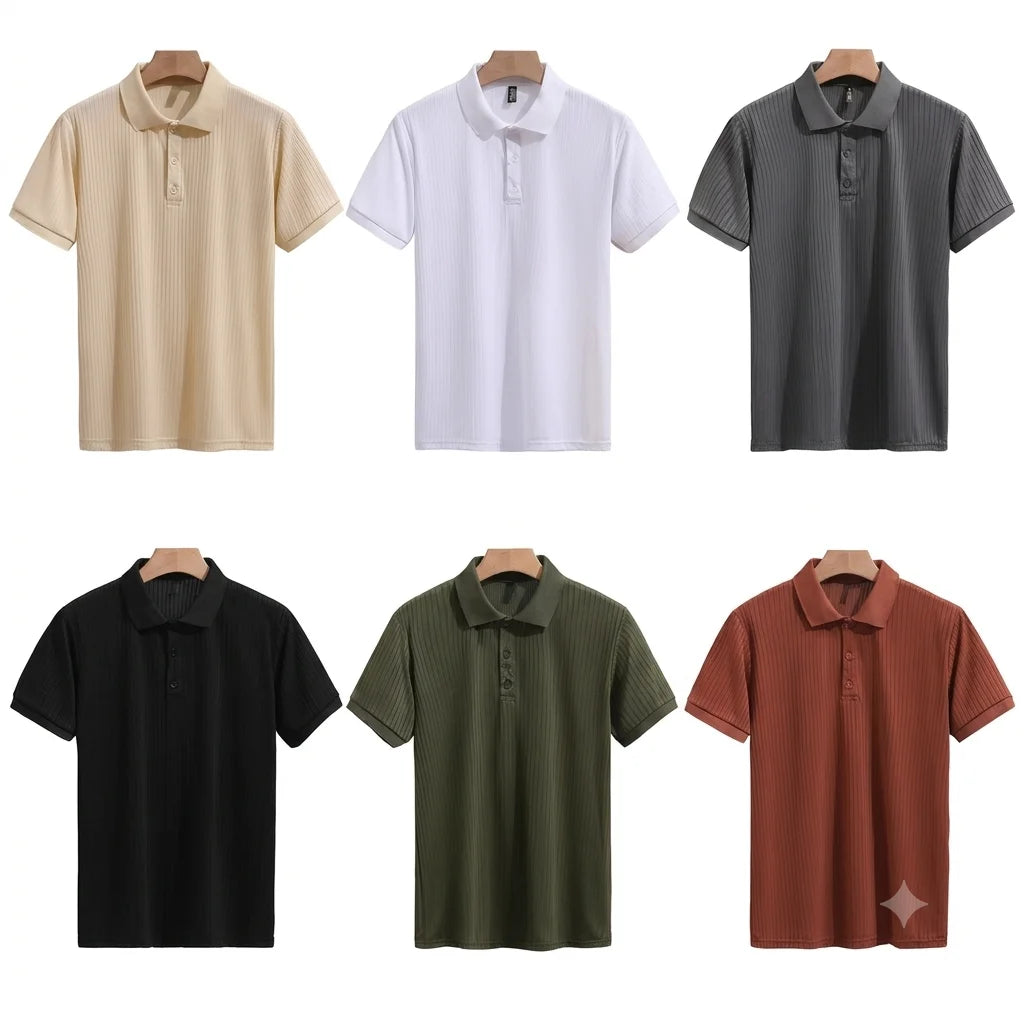 China Bangladesh Factory Price OEM Customized Logo Embroidery Striped Jacquard Ice Silk Breathable Men Polo Shirt MegaBDM