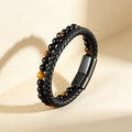 QIKU Punk Style Stainless Steel & Leather Beaded Bracelet for Men-Three Colors DIY Size New Year's & Holiday Gift