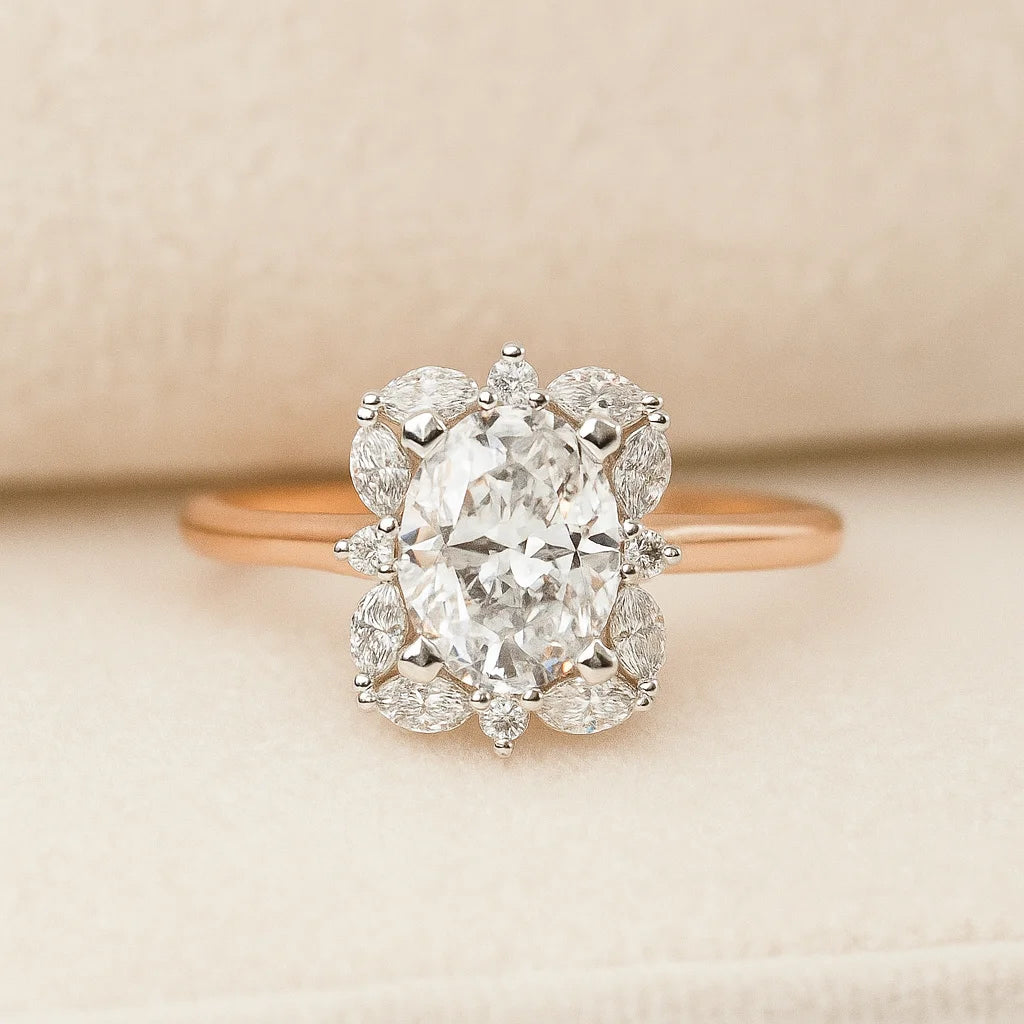 Original Charming Oval Moissanite Halo Solitaire Ring Premium Sterling Silver 14K Gold IGI Certified Wedding & Party Jewelry