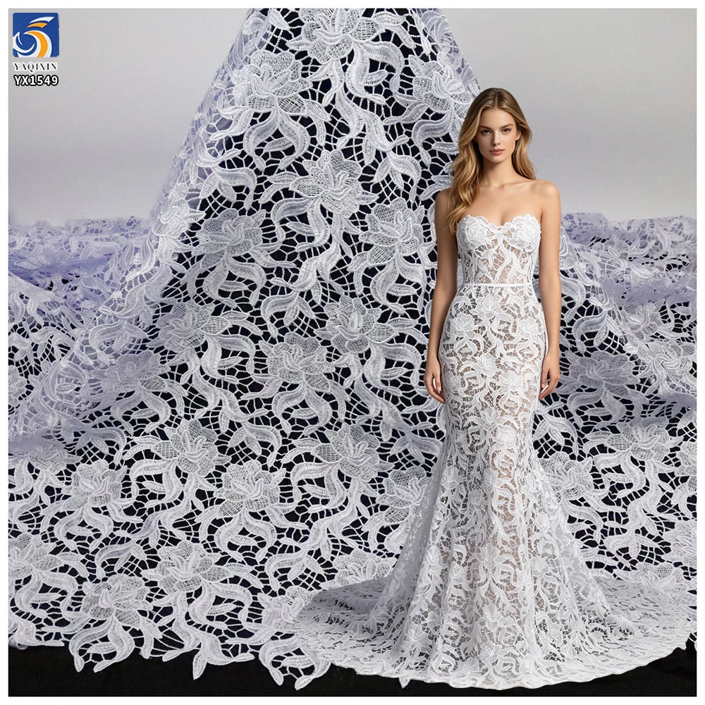 YX1549 Floral Guipure Lace Fabric 150gsm Water Soluble Milk Silk Embroidery Lace Fabric for Bridal and Women's Dresses MegaBDM