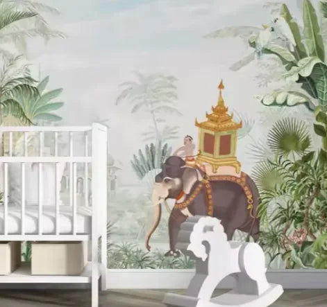 Tropical Animal Plants Wallpaper Nursery Kids Bedroom Elephant Wall Mural for Bedroom Livingroom Wall Decor