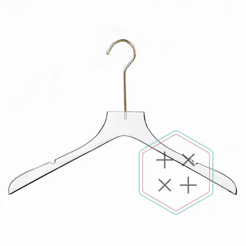 AS 43 cm  High End Custom Logo Gold Hook Transparent Acrylic Clothes Hanger for Garment Shop
