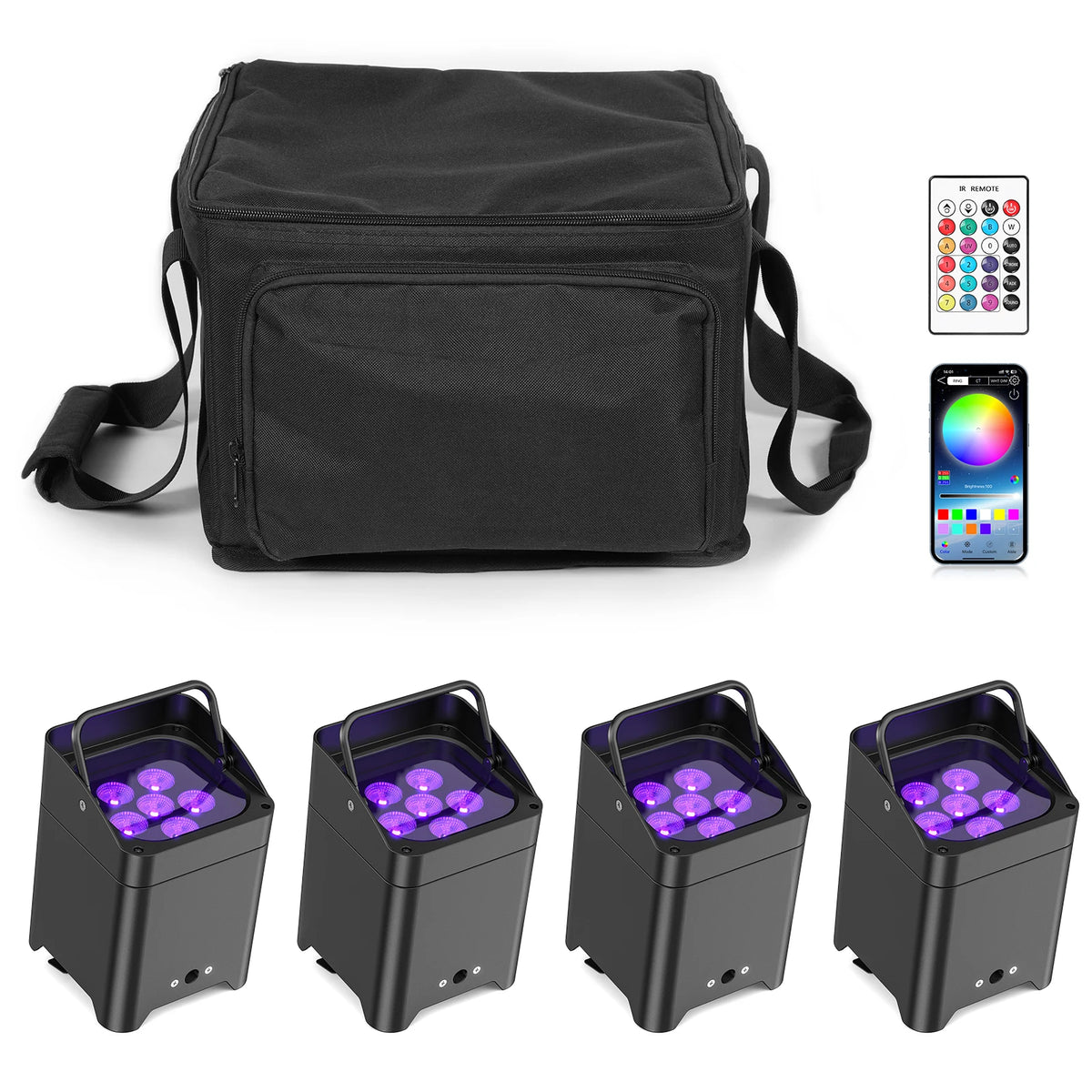 U`King 4pcs With Bag 6X18W LED RGBWA+UV 6 In1 Stage Par Light Battery Powered Wireless Uplight for DJ Wedding Party Show