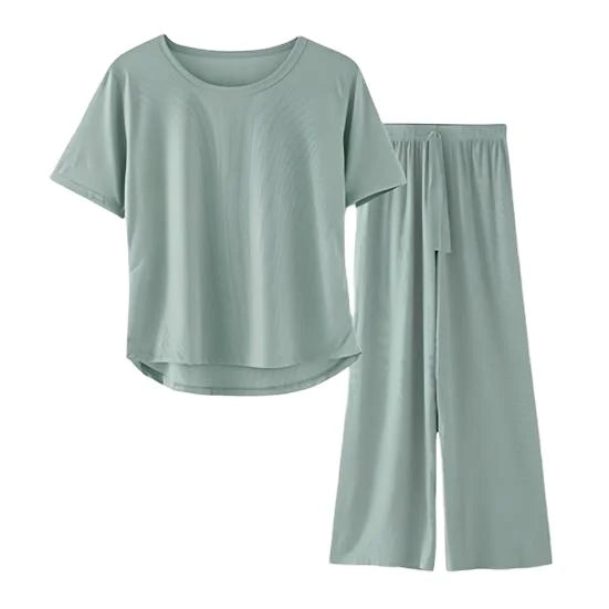 Premium Women's Elegant Pyjama Set Breathable Pure Cotton Single Jersey Biowashed Luxury Romantic Summer Autumn Front