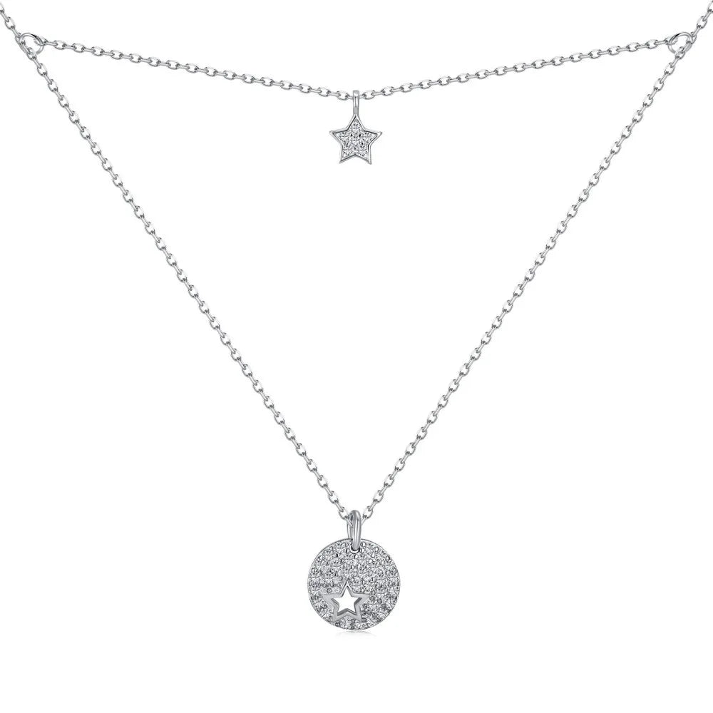 Women's Sterling Silver Jewelry Star Pattern Zircon Pendant Wedding Mother Daughter Best Necklaces for Bride Sets Women