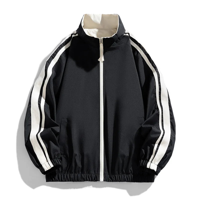 Oem Customized logo Design Men's Stand Collar Trendy Striped Fashionable Versatile Outerwear Windproof Spring Reversible Jacket MegaBDM