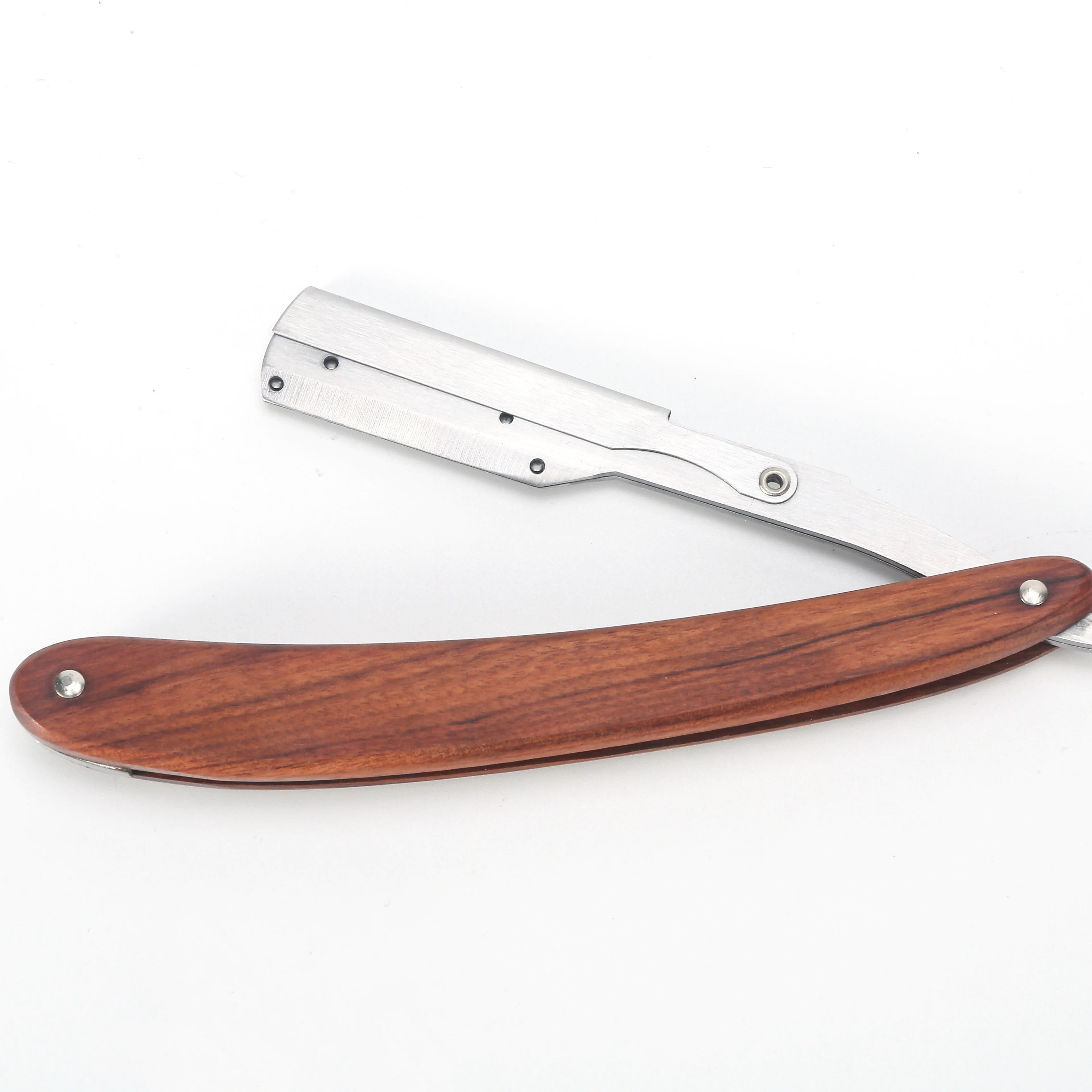OEM Wooden Handle Straight Blade Razor Replaceable Blade Men's Stainless Steel Haircut and Shaving Razor