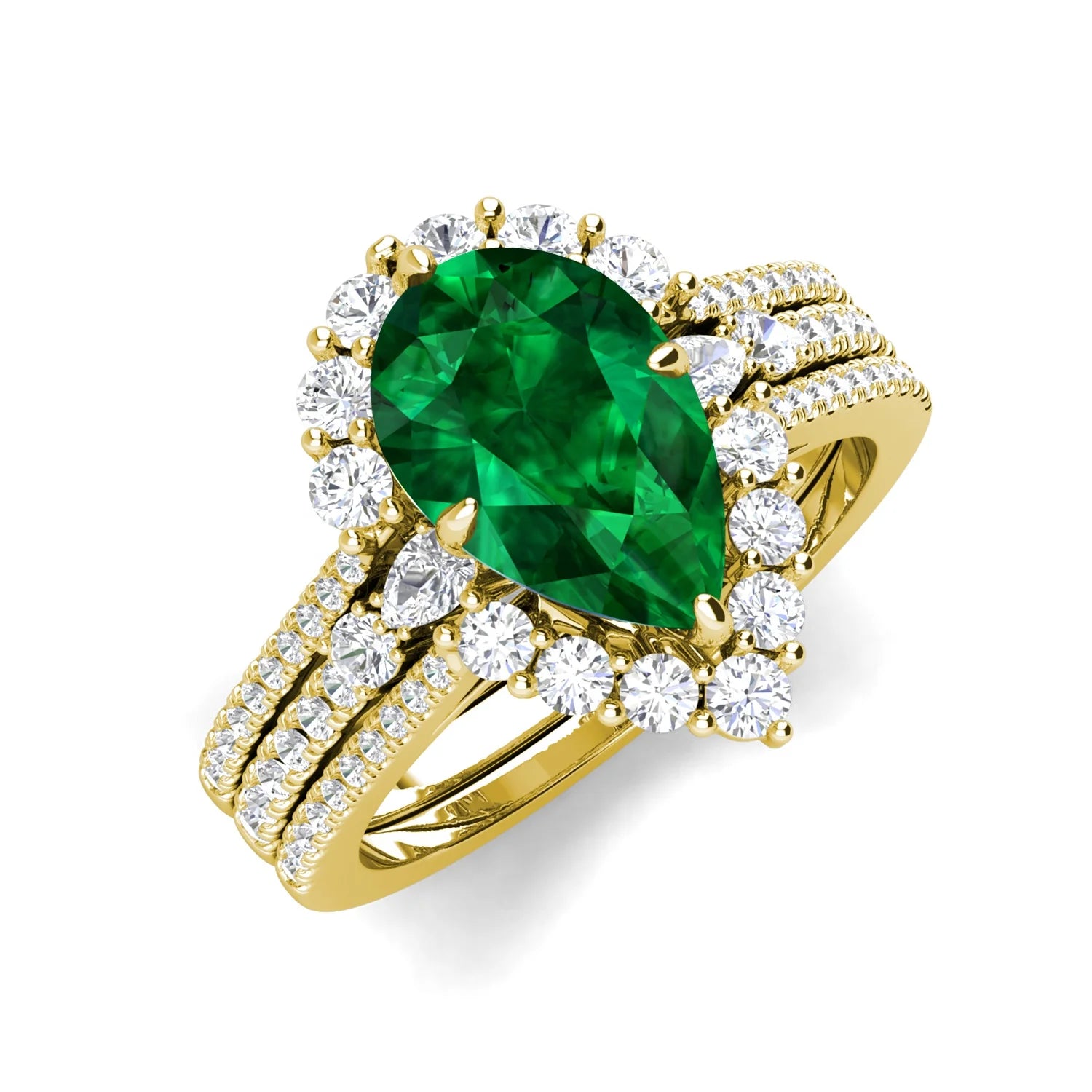 925 Sterling Silver Vivid Green Emerald Gemstone Vintage Teardrop Engagement Halo Ring Set for Women 2022 Destiny Jewellery