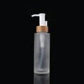 Eco-friendly Cosmetic Container 750ml Glass Liquor Bottles Frosted Glass  Bottle Bamboo Top Press Pump Bottle Shampoo Skin Care