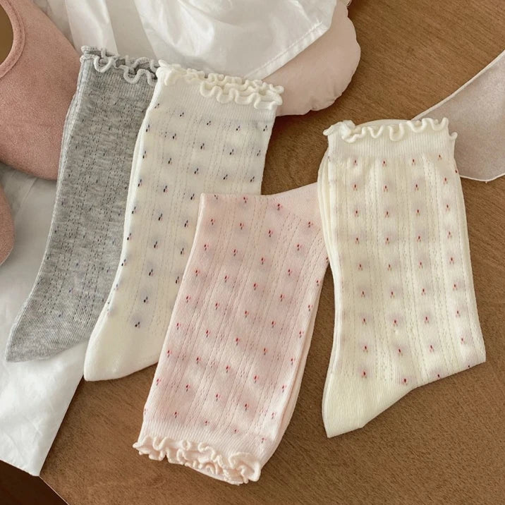Summer Women's Thin Mesh Breathable Small Floral Socks Casual Versatile Ruffled Edge Cotton Socks MegaBDM