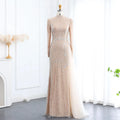 Jancember LSZ105 Arabic Asymmetric Champagne Muslim Mermaid Evening Dresses
