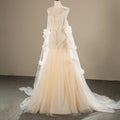 Jancember SFY199 Fairy Boat Neck Champagne Mermaid Wedding Dress With Cape Sleeve