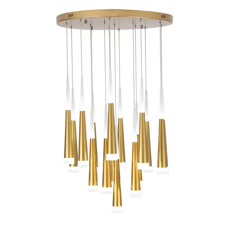 Modern Luxury Aluminum Acrylic Hotel Pendant Light Long Hotel Staircase Hanging Chandelier