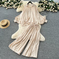 Women's Basics Loose Sets Lantern Sleeve Top And High Waist Slim Set American Clothing Wholesale