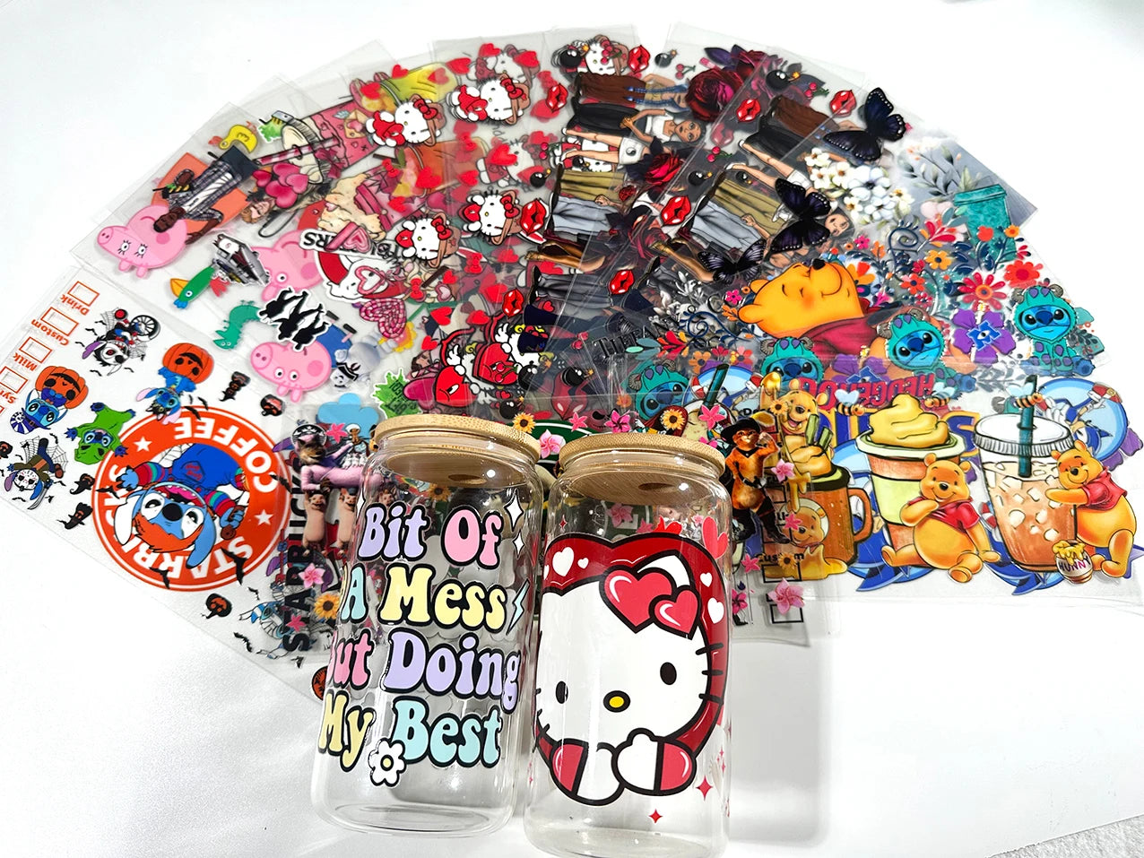 Waterproof 16Oz Tumbler Wrap 30000+ Designs Cartoon Animal Girl UV DTF Cold Cup Wraps in Plastisol and PET Material