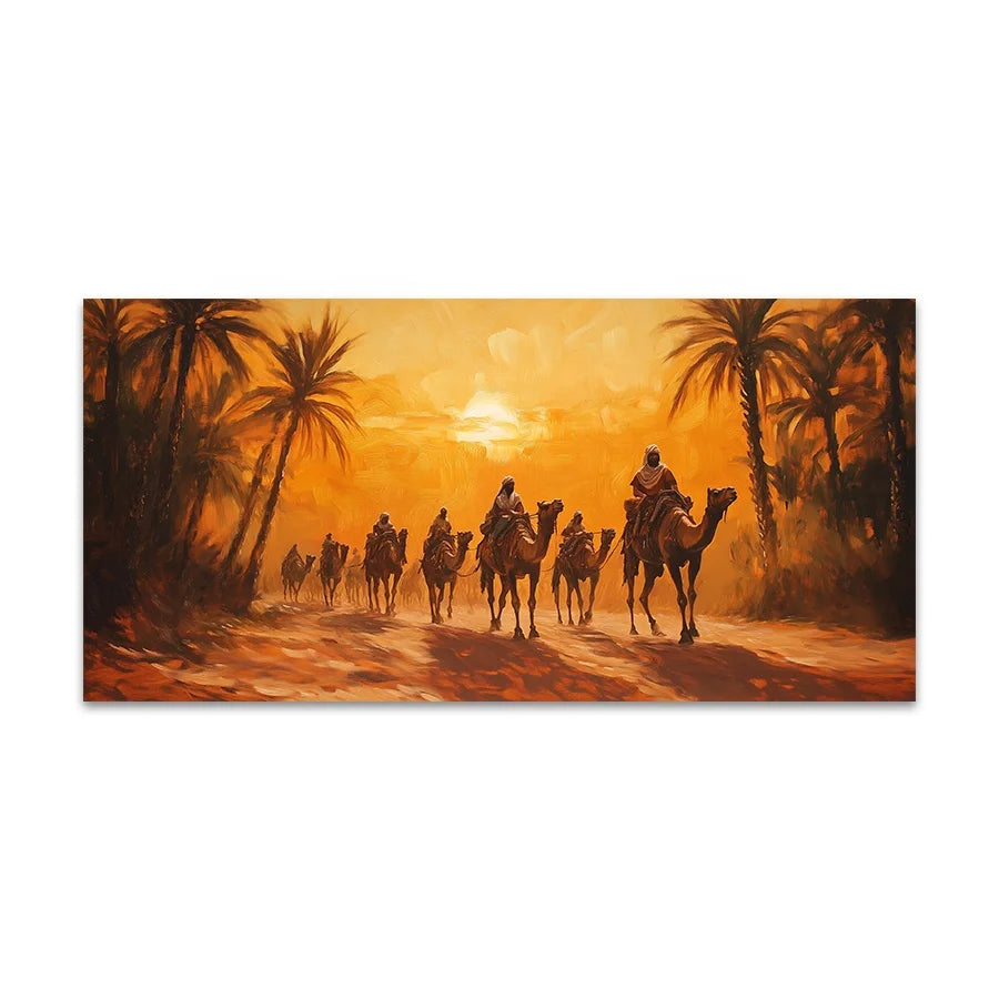 Custom Modern Camel Caravans Oil Paintings Hand-painted Desert Brush Stroke Arabic Date Palms Canvas Art Prints for Art Projects MegaBDM