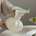 Handmade Opal Glass Vase with Ruffled Edge Elegant Decorative Flower Vase for Home Table Centerpiece MegaBDM