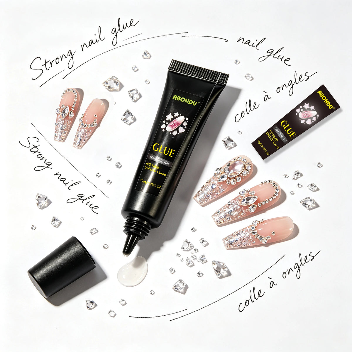 Solid Nail Glue Gel 10g Black Tube Transparent No UV Quick Dry Long Lasting 28 Days HEMA Free Low Odor Press Nails Wholesale MegaBDM