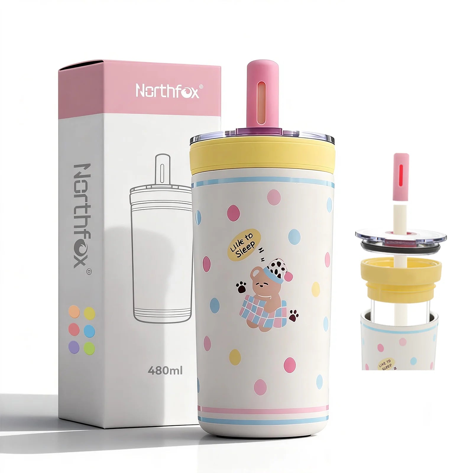 New Design 480ml Dual Layer Vacuum Insulated Thermos BPA Free Leak Proof Water Tumbler Cup with Glass Liners