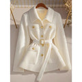 New Design Effortlessly Chic Winter White Turn-down Collar Button Thick Knitted Cardigan Coat MegaBDM