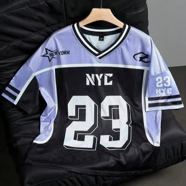 Oversized Silk Screen Printed 23 Football Jersey Mesh Streetwear Men's T-Shirts 100% Cotton Anti-UV Breathable