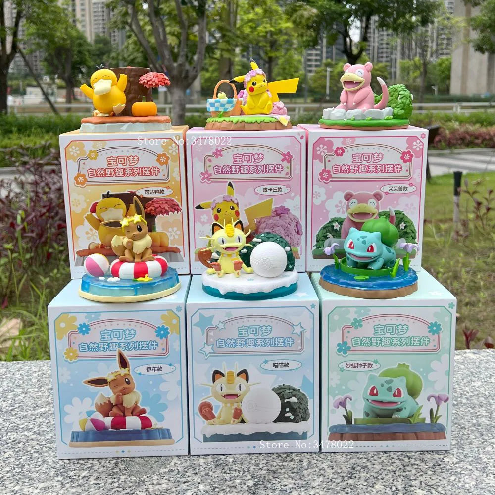 Original Pokemon Natural Fun Psyduck Pikachu Eevee Meowth Bulbasaur Slowpoke Anime Action Figures PVC Toys Kawaii Doll Gift