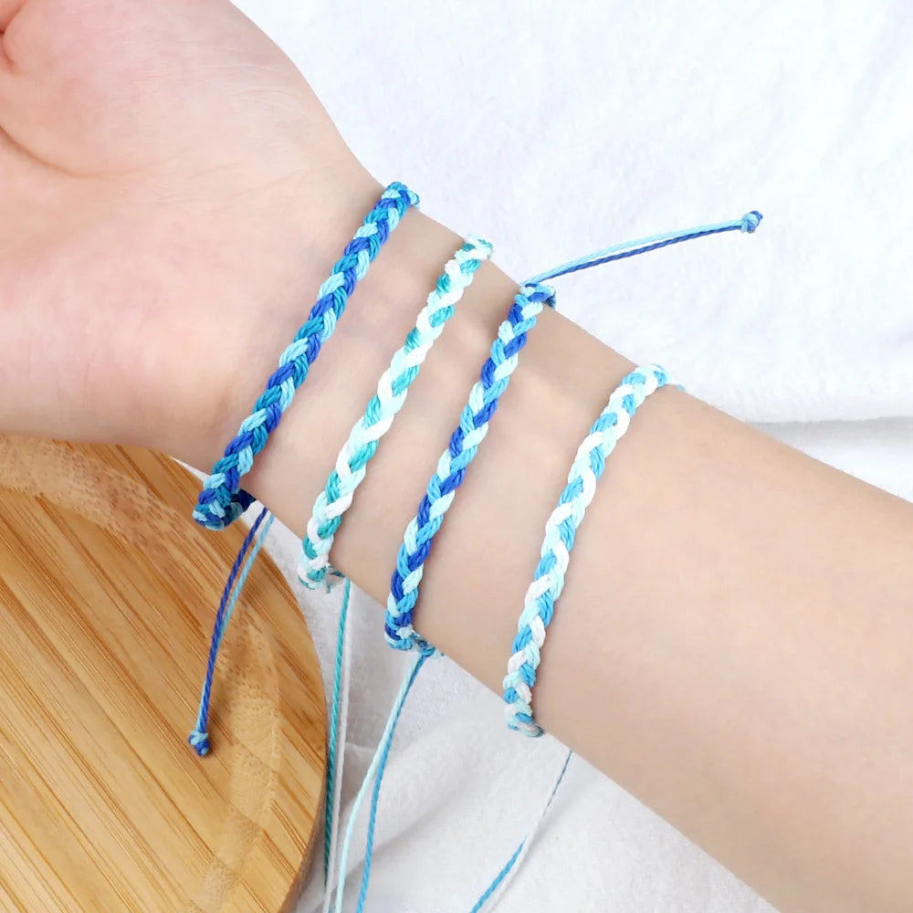 Adjustable Waterproof Friendship Lucky Prayer Jewelry Handmade Woven Tibetan Buddhist Wax String Bracelet for Women Men