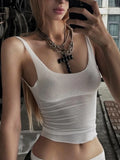 Transparent Mesh Tank Top Women Edgy Clothes Y2k Accessories Solid Color Crop Top Sleeveless Camison Verano Slim Fit Ropa Mujer