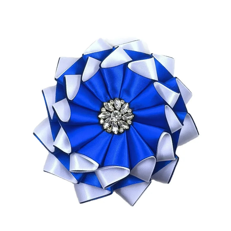 5.5 Inch Fabric Flower Corsage Pin Blue White