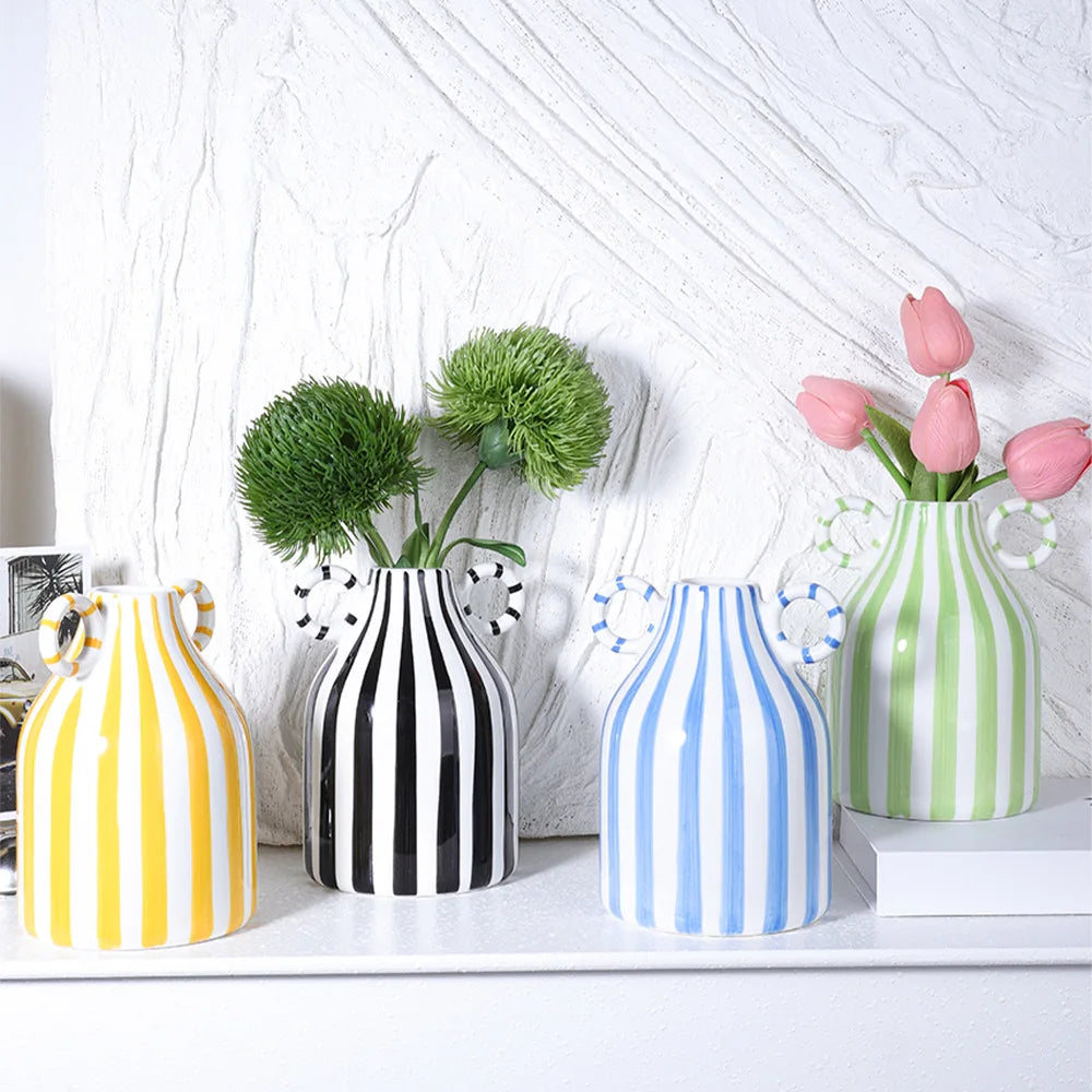 Modern Simple Big Belly Design Handmade Glazed Ceramic Vase 4.9x5.9inch Tabletop Flower Arrangements Wedding Decorative
