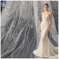 YX1583 Silver Wave Pattern 100% Polyester Glitter Tulle Fabric Shiny Mesh for Wedding Dress Couture and Party Gowns MegaBDM
