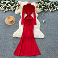 2025 Summer Turtleneck Tunic Slim Hip Maxi Dress for Women Empire Lace Dress