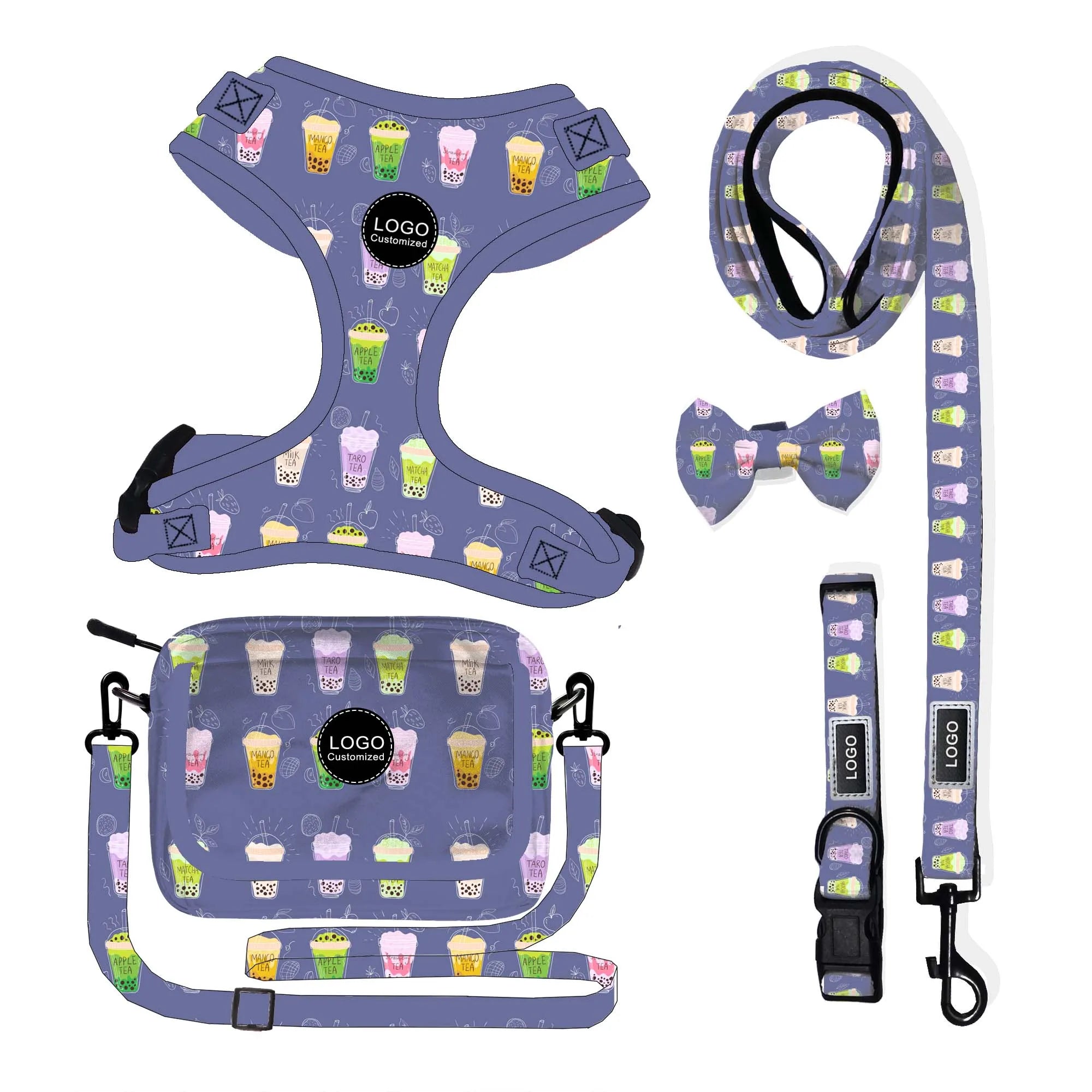 Air Tag Pet Collar Gold Chain Clasp Fashion Accessories Dog Harness Soft Luxury Polyester Padded Customizable Leash